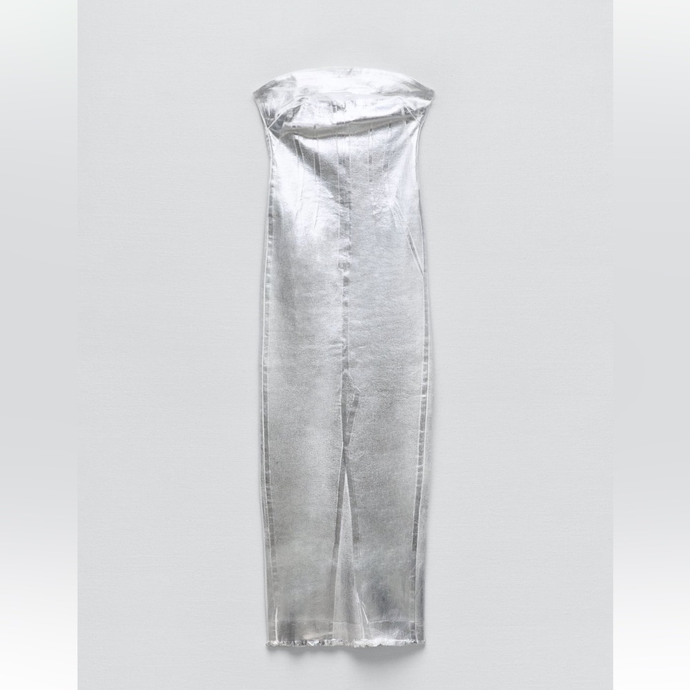 Zara ZW FITTED METALLIC DRESS. Silver. Size XS. New with Tags. - Picture 5 of 8